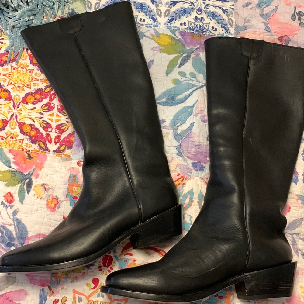 Oak Tree Frontier Collection size 11 leather boots. Square toe. App. 17” shaft.